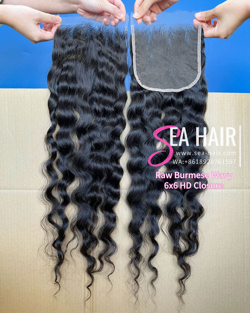 Raw Sea Hair Burmese Wavy 4x4/5X5/6x6/13X4/13x6 Lace Closure/Frontal