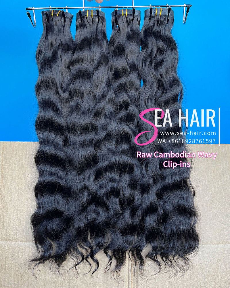 SEA Hair Cambodian Wavy Seamless Clip-In Raw Hair Extensions 1/3/4 Packs 6/18/24Pcs Deal
