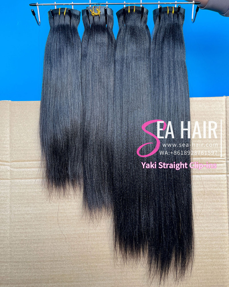 SEA Hair Seamless Clip-In Yaki Straight Hair Extensions 1/3/4 Packs 6/18/24Pcs Deal