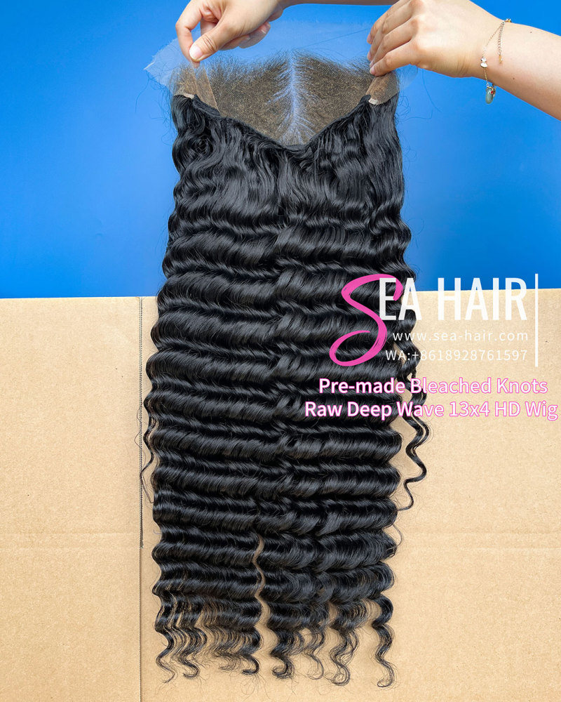 SEA Hair Bleach knots with Pre-plucked Hairline Raw Deep Wave Hair 5x5/13x4 HD Pre-made Lace Wig