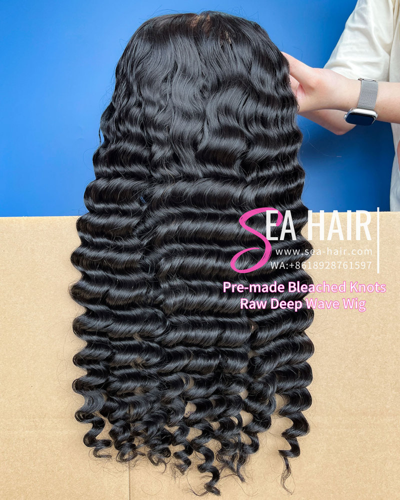 SEA Hair Bleach knots with Pre-plucked Hairline Raw Deep Wave Hair 5x5/13x4 HD Pre-made Lace Wig