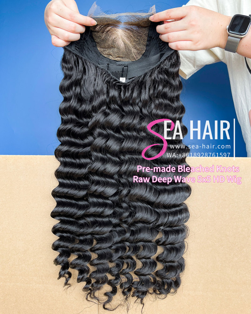 SEA Hair Bleach knots with Pre-plucked Hairline Raw Deep Wave Hair 5x5/13x4 HD Pre-made Lace Wig