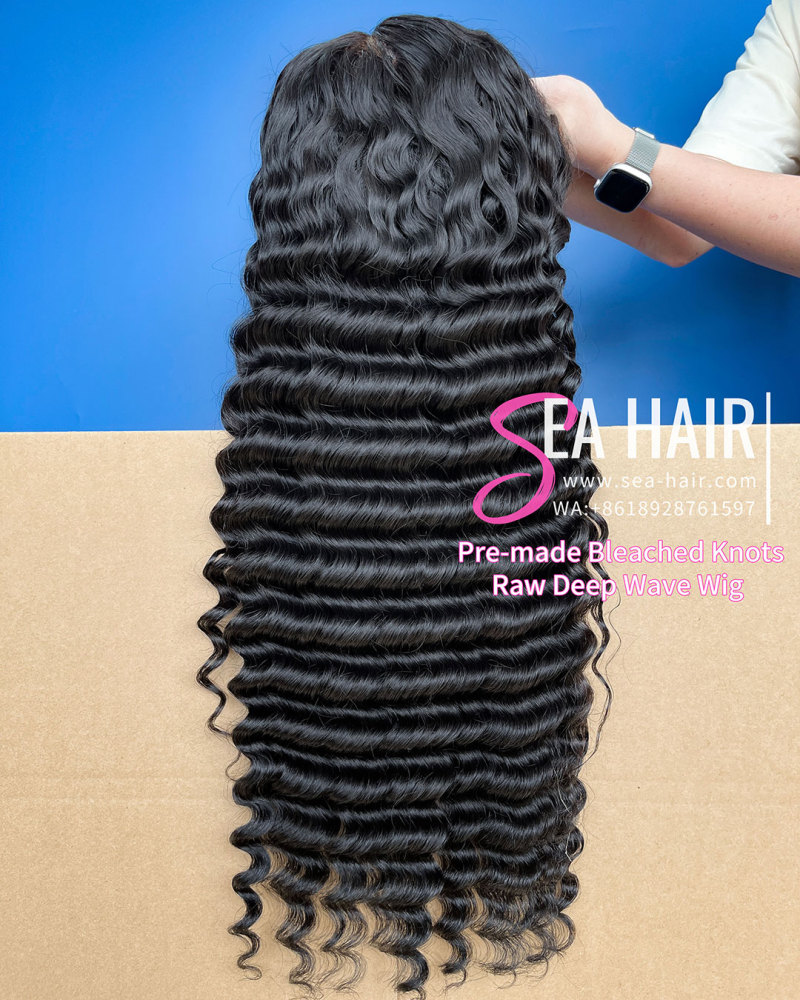 SEA Hair Bleach knots with Pre-plucked Hairline Raw Deep Wave Hair 5x5/13x4 HD Pre-made Lace Wig