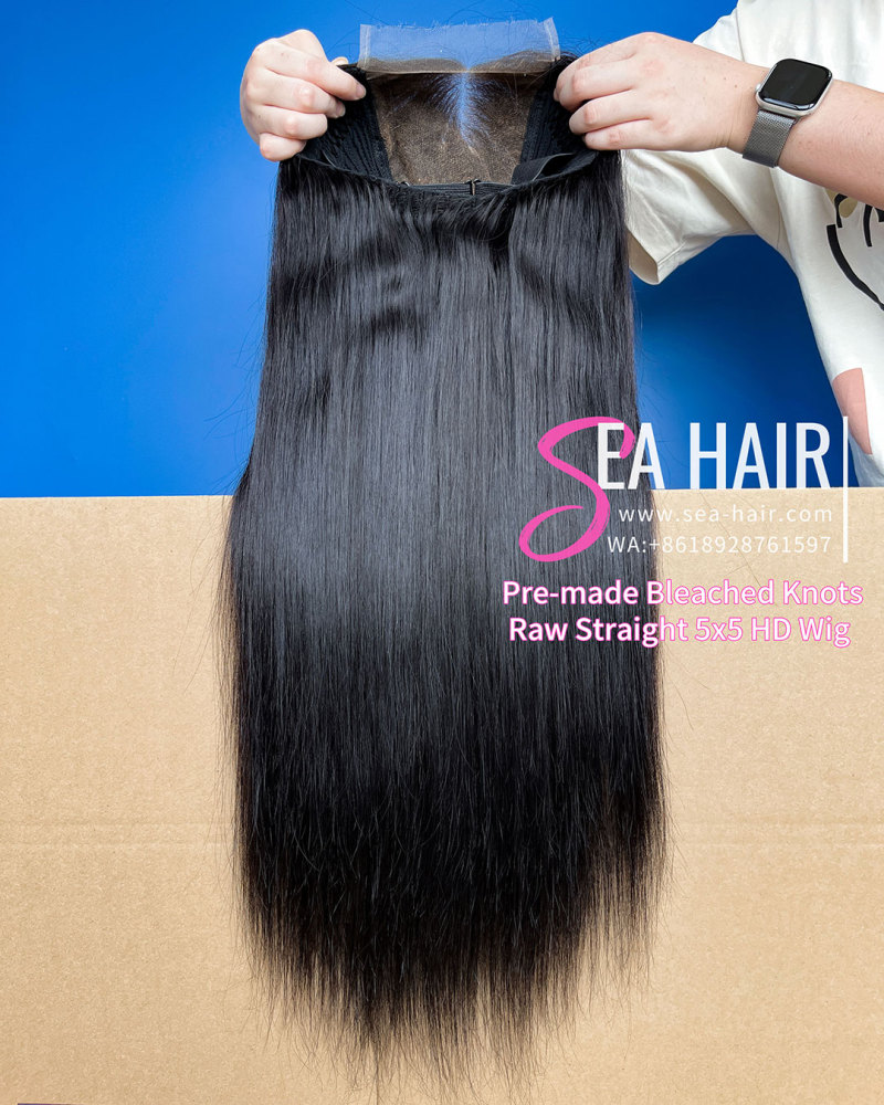 SEA Hair Bleach knots with Pre-plucked Hairline Raw Straight Hair 5x5/13x4 HD Pre-made Lace Wig