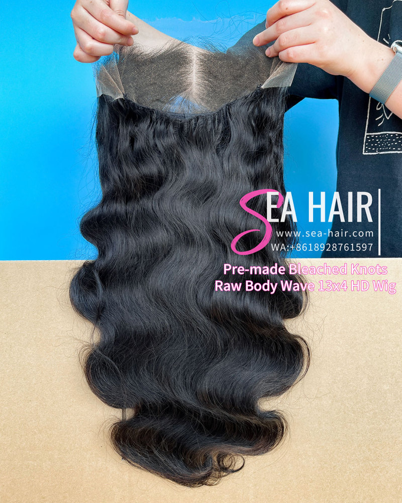 SEA Hair Raw Body Wave Bleach knots with Pre-plucked Hairline 5x5/13x4 HD Pre-made Lace Wig