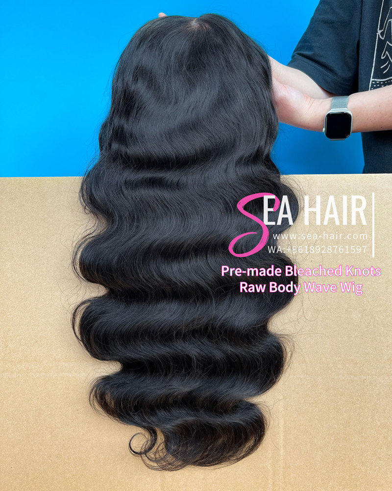 SEA Hair Raw Body Wave Bleach knots with Pre-plucked Hairline 5x5/13x4 HD Pre-made Lace Wig
