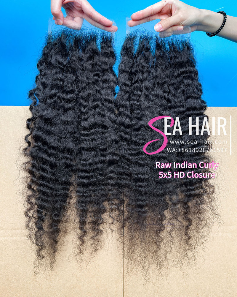 Southeast Asian Indian Curly SEA Hair 4x4/5X5/6x6/13X4/13x6 HD And Transparent Lace Closure/Frontal