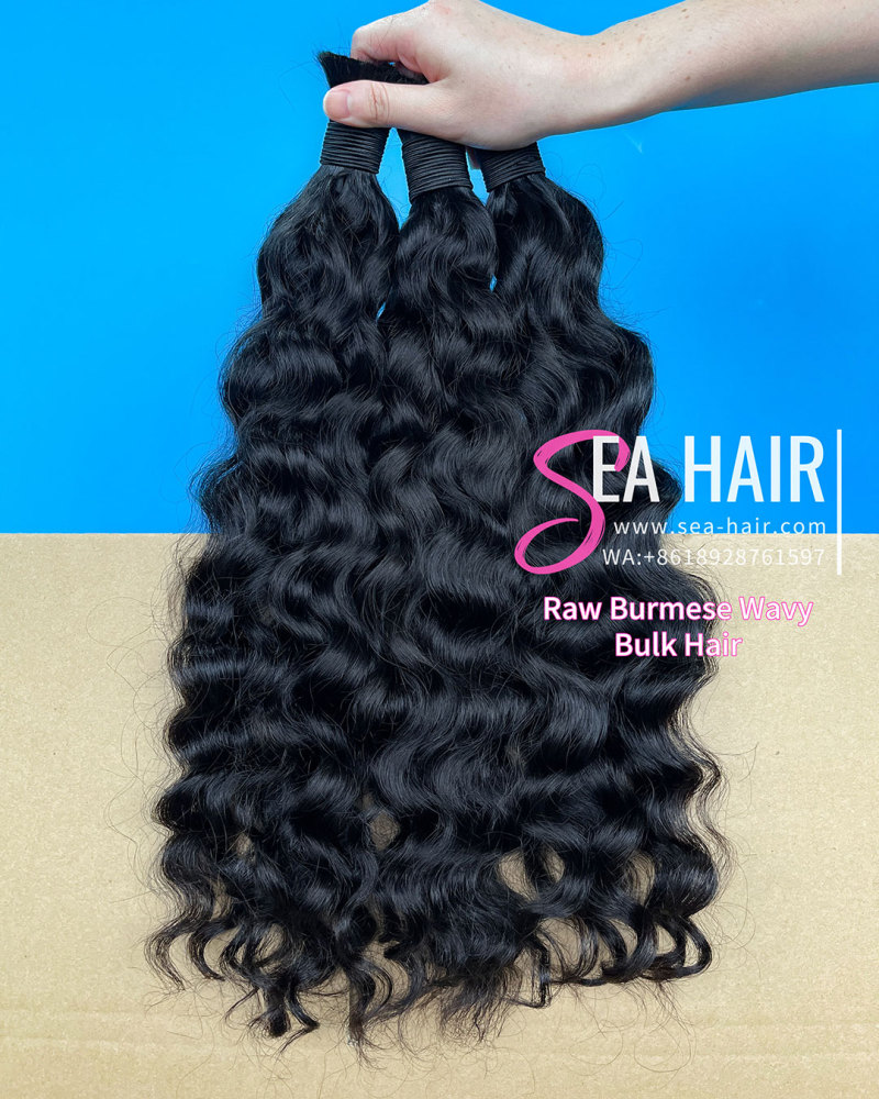 Sea Hair Raw Burmese Wavy Hair No Weft Hair Bulk 1/3/4 Packs Deal