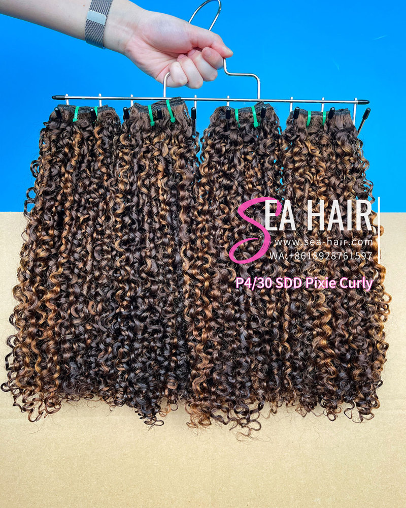 Sea Hair Super Double Drawn Pixie Curly P4/30 Color Human Hair Bundle 1/3/4 Pcs Deal