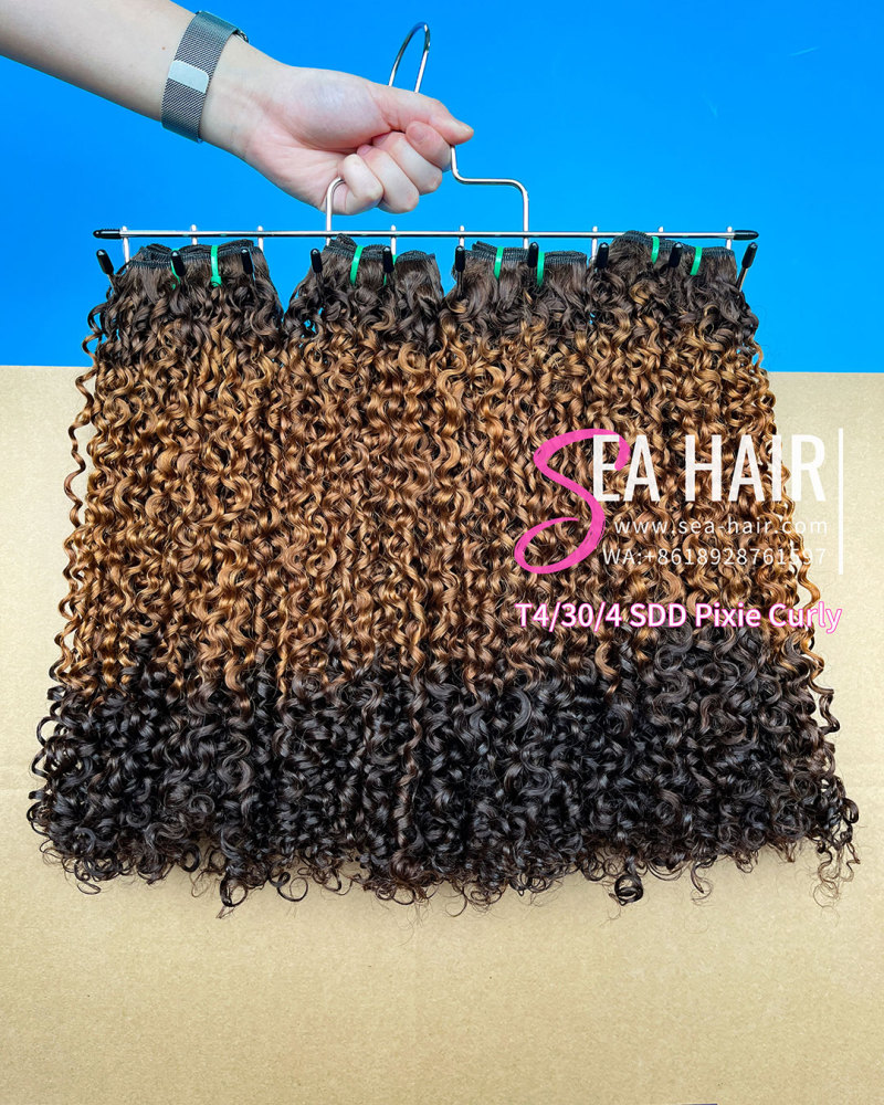 Sea Hair Super Double Drawn Pixie Curly T4/30/4 Color Human Hair Bundle 1/3/4 Pcs Deal