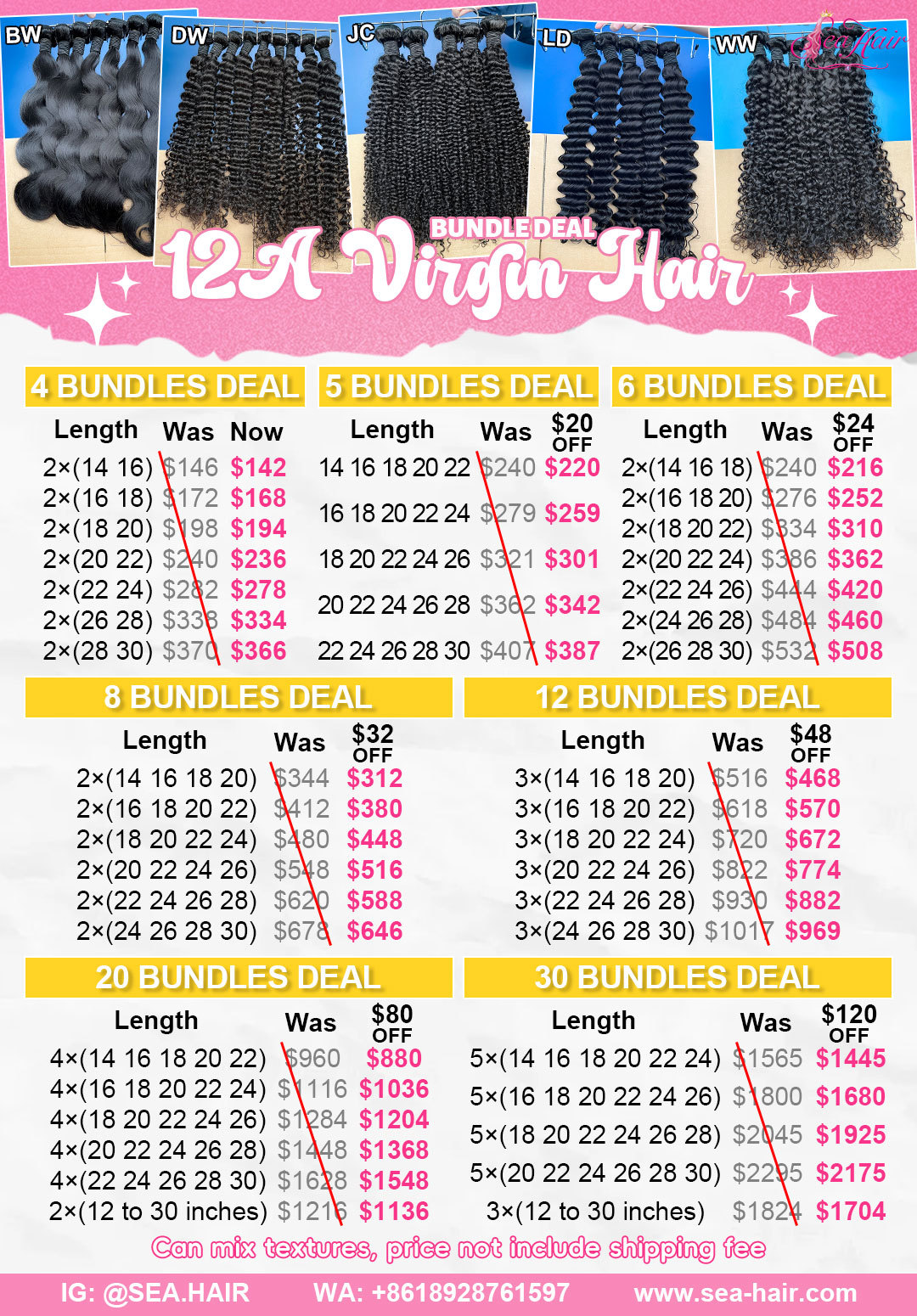 SEA Hair Wholesale 12A Mink Hair 4-30 Bundles Affordable Deal