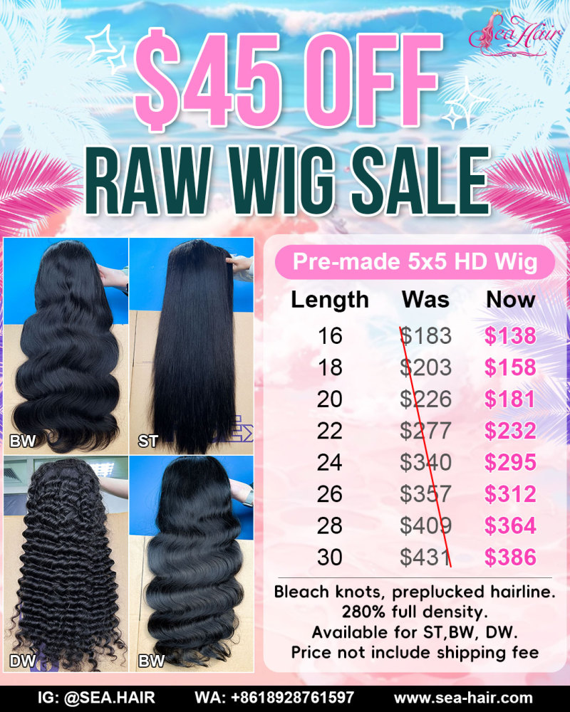 Sea Hair Bleach Knots And Preplucked Hairline Pre-made 5x5 HD Lace Closure Wig 280% Density
