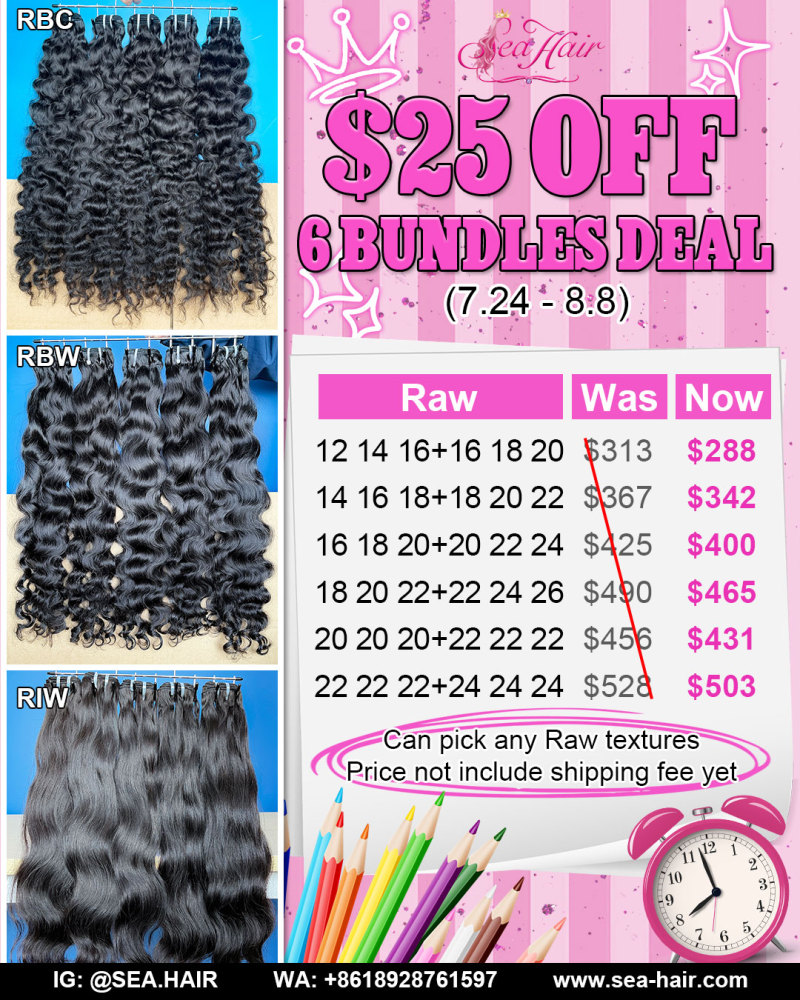 Southeast Asia Raw Hair Mix Textures Wholesale 6 Bundles Deal Save Up $25 OFF July 24 to Aug.8th