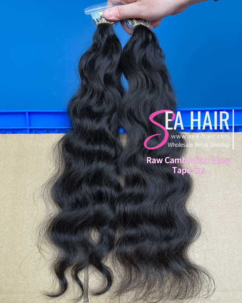 SEA Cambodian Wavy Raw Hair Tape In 1/3/4 Packs 20/60/80 Pcs Deal