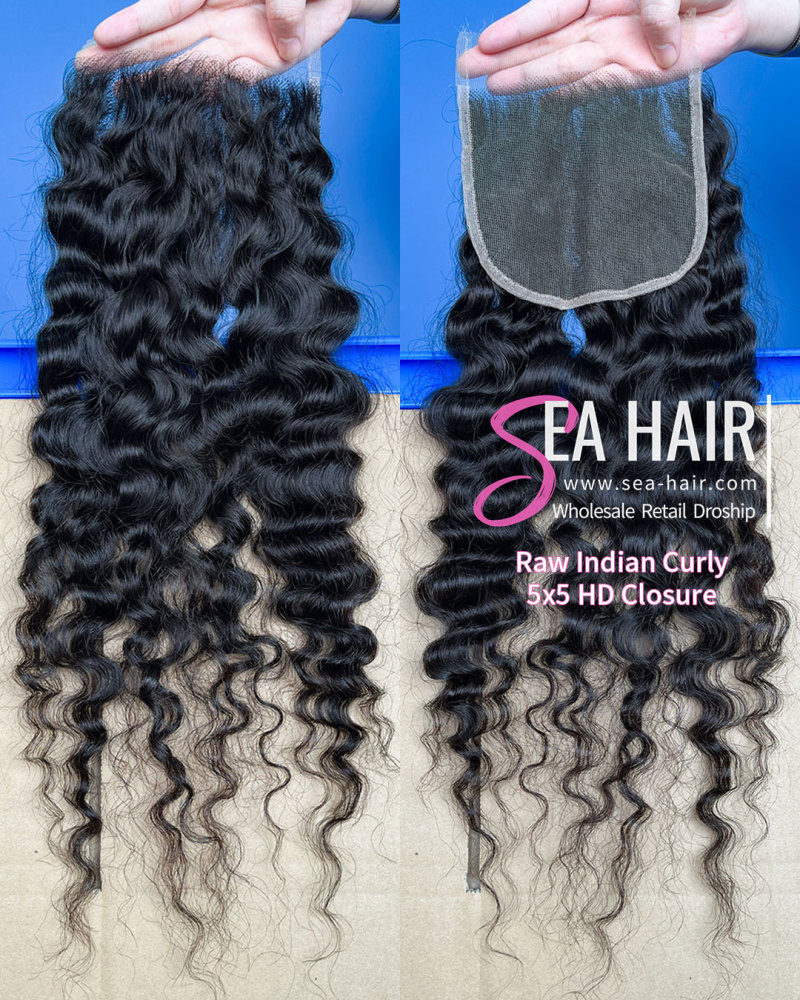 Southeast Asian Indian Curly SEA Hair 4x4/5X5/6x6/13X4/13x6 HD And Transparent Lace Closure/Frontal