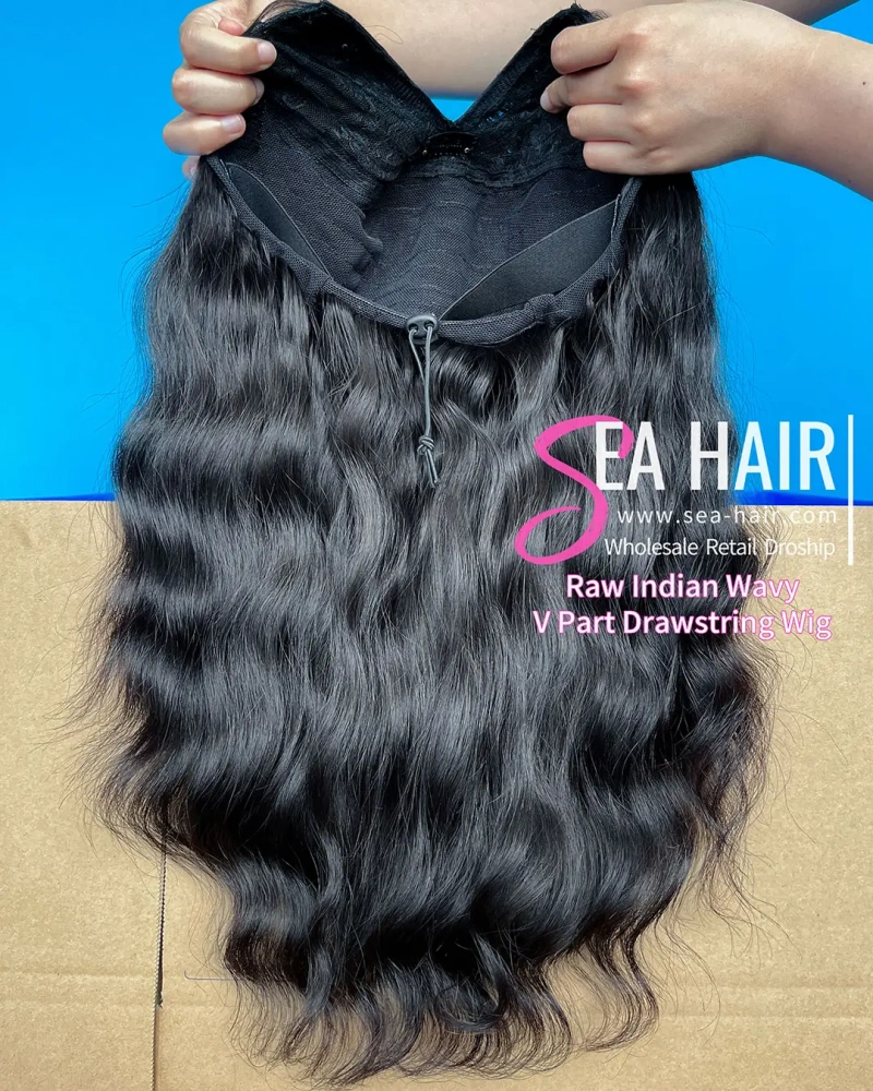 Sea Hair Raw Southeast Asian Indian Wavy Drawstring U/V Part Wig