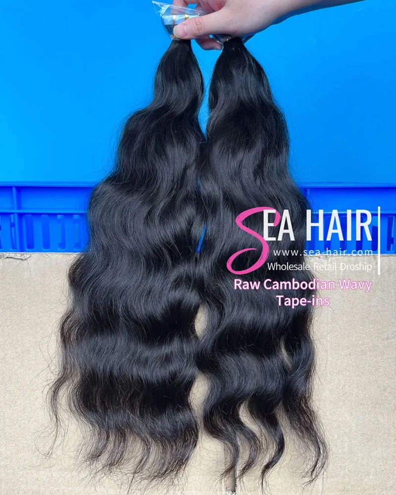 SEA Cambodian Wavy Raw Hair Tape In 1/3/4 Packs 20/60/80 Pcs Deal