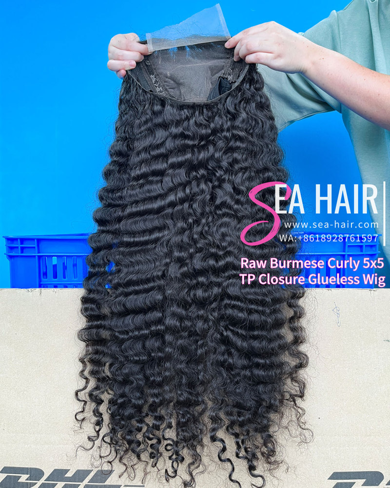Raw SEA Hair Burmese Curly 4x4/5x5/6x6/13x4/13x6 HD And Transparent Wig