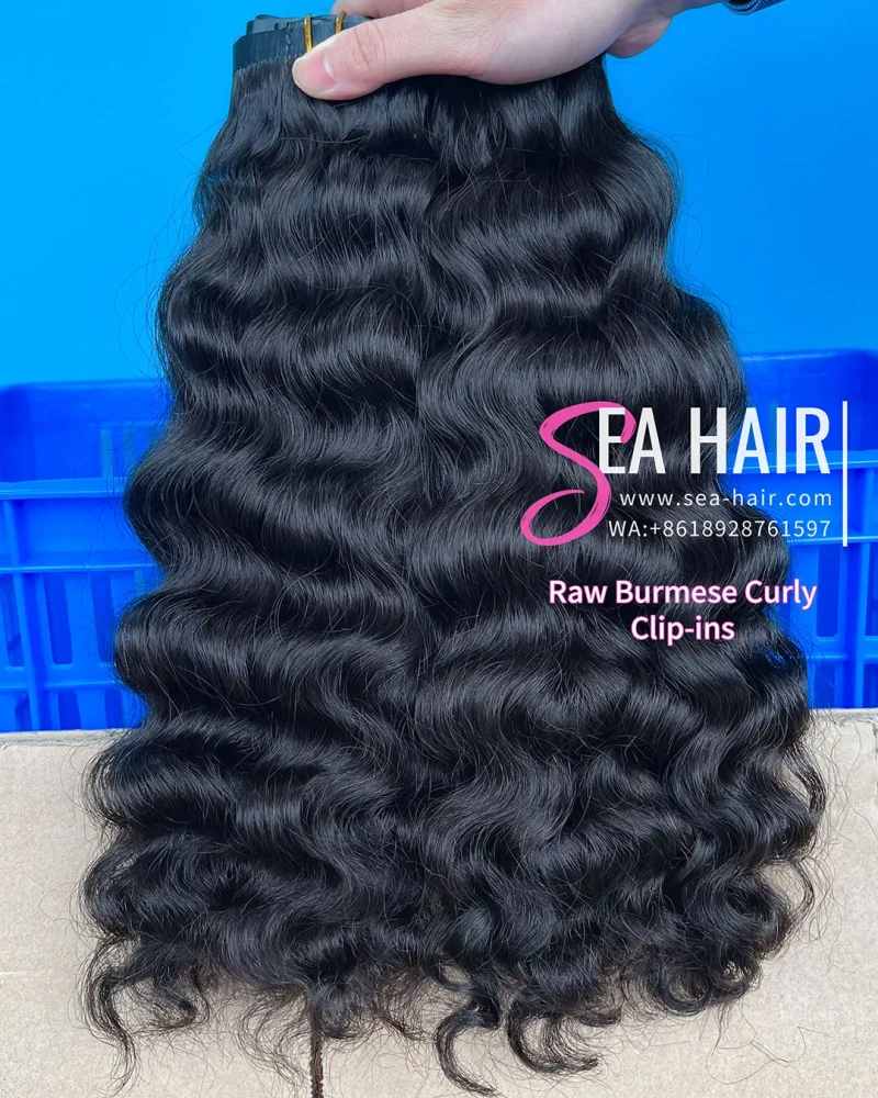 SEA Hair Burmese Curly Seamless Clip-In Raw Hair Extensions 1/3/4 Packs 6/18/24Pcs Deal