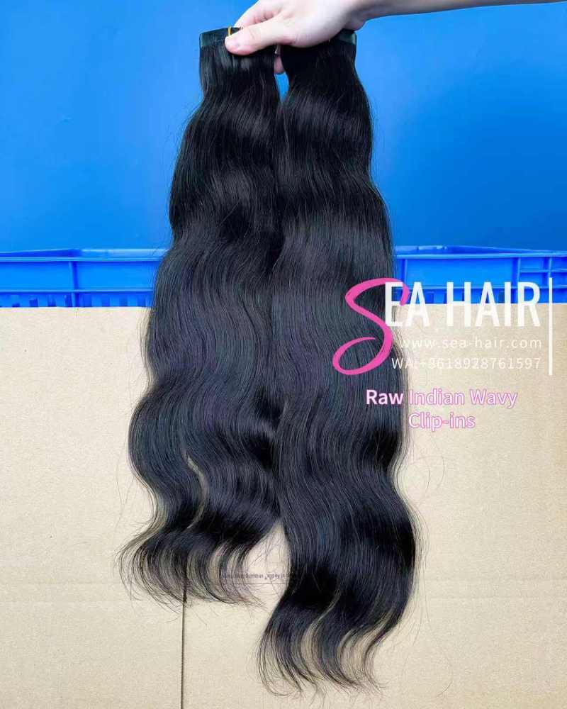 SEA Hair Indian Wavy Seamless Clip-In Raw Hair Extensions 1/3/4 Packs 6/18/24Pcs Deal