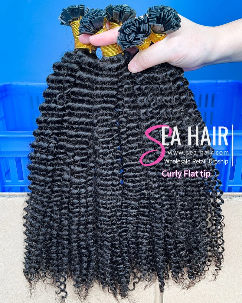 SEA Hair Curly Flat Tip Hair Extension 100% Mink Hair