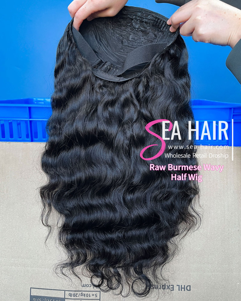 Sea Hair Raw Burmese Wavy Hair Half Wig