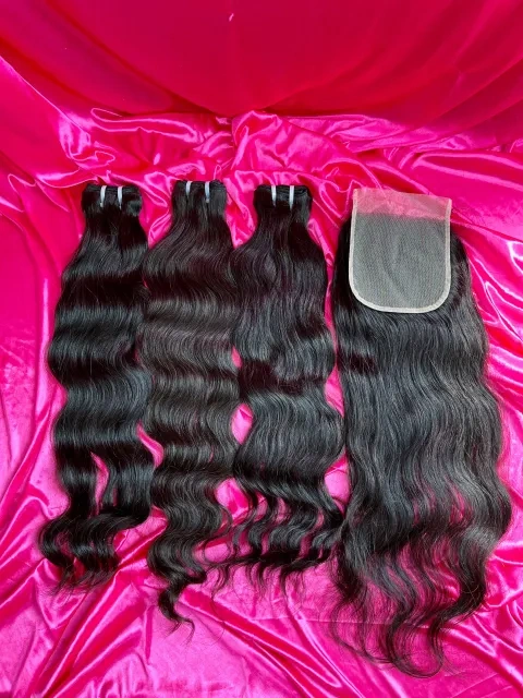 SEA Hair Indian Wavy Raw Hair 3 Bundles with 4x4 Transparent/HD Closure