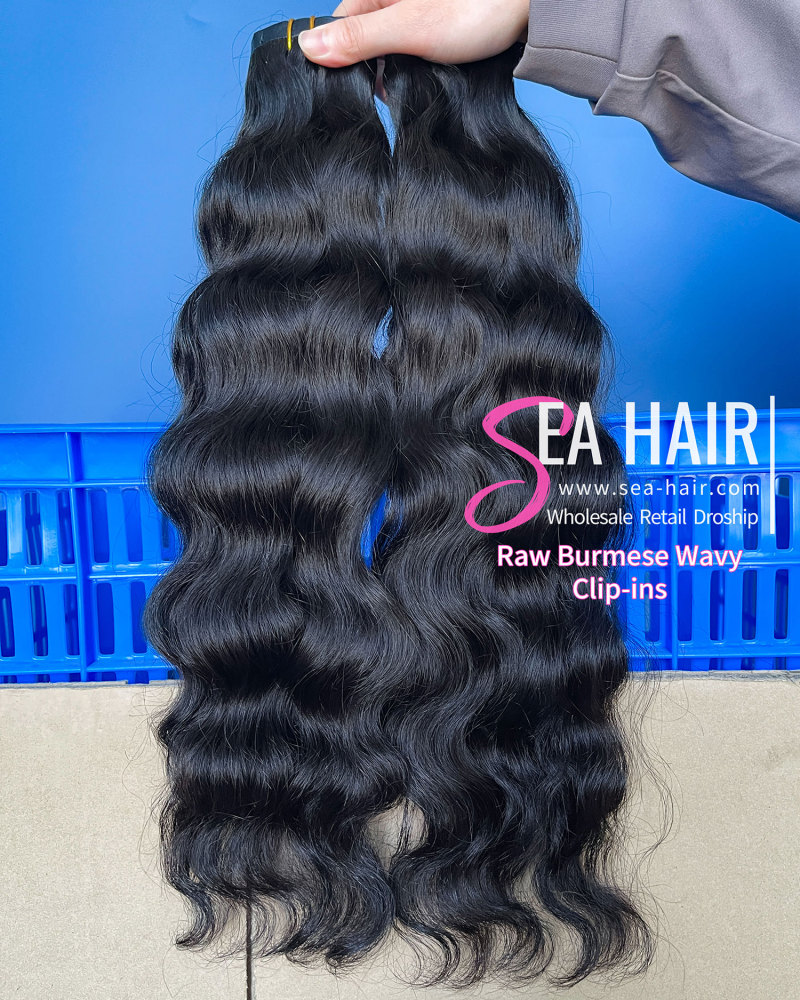 SEA Hair Burmese Wavy Seamless Clip-In Raw Hair Extensions 1/3/4 Packs 6/18/24Pcs Deal