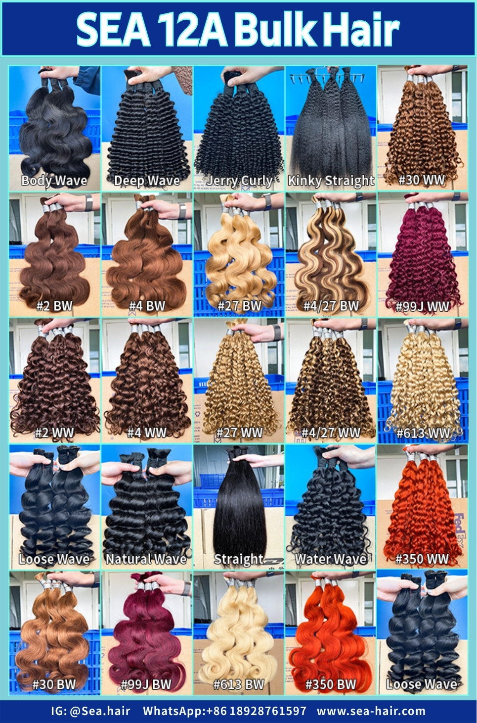 Sea Hair Virgin Bulk hair No Weft Bulk Hair boho hair for braiding for all kinds of Virgin bulk hair