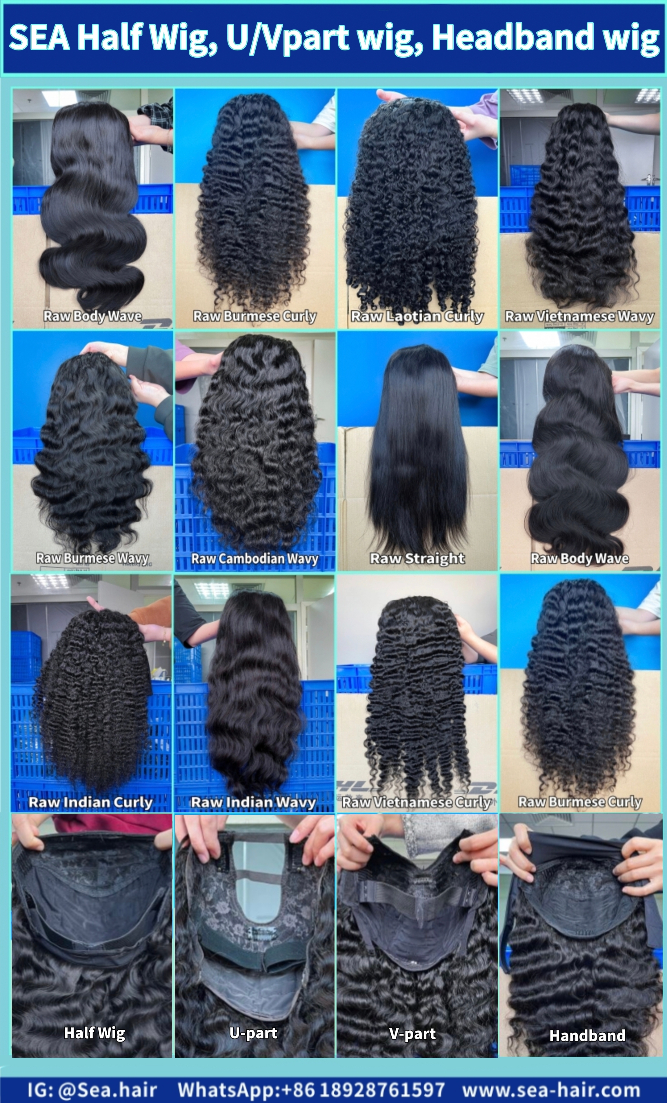 Sea Hair Raw Hair Half Wig Flip over wig Headband Wig U part V part wig for all textures