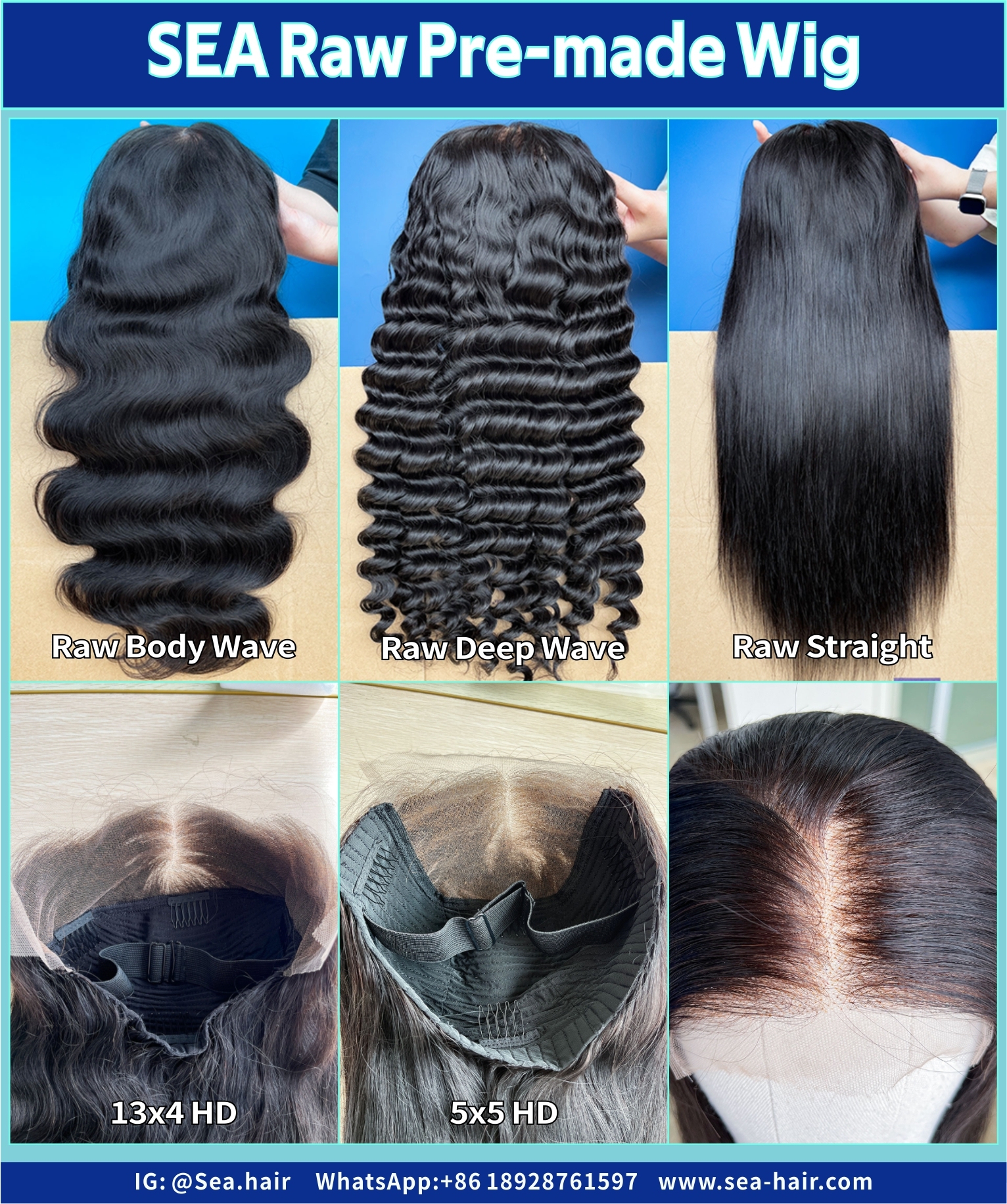 SEA Hair Raw Pre-made Wig 5x5 HD Wig 13x4 HD Wig 13x4 Trans Wig for Raw hair textures