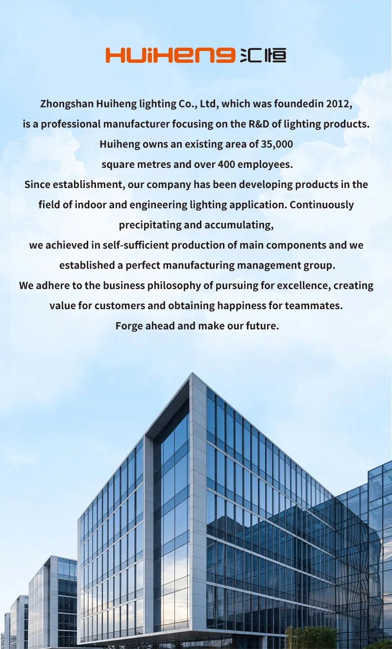 Huiheng company profile with logo and office building photo