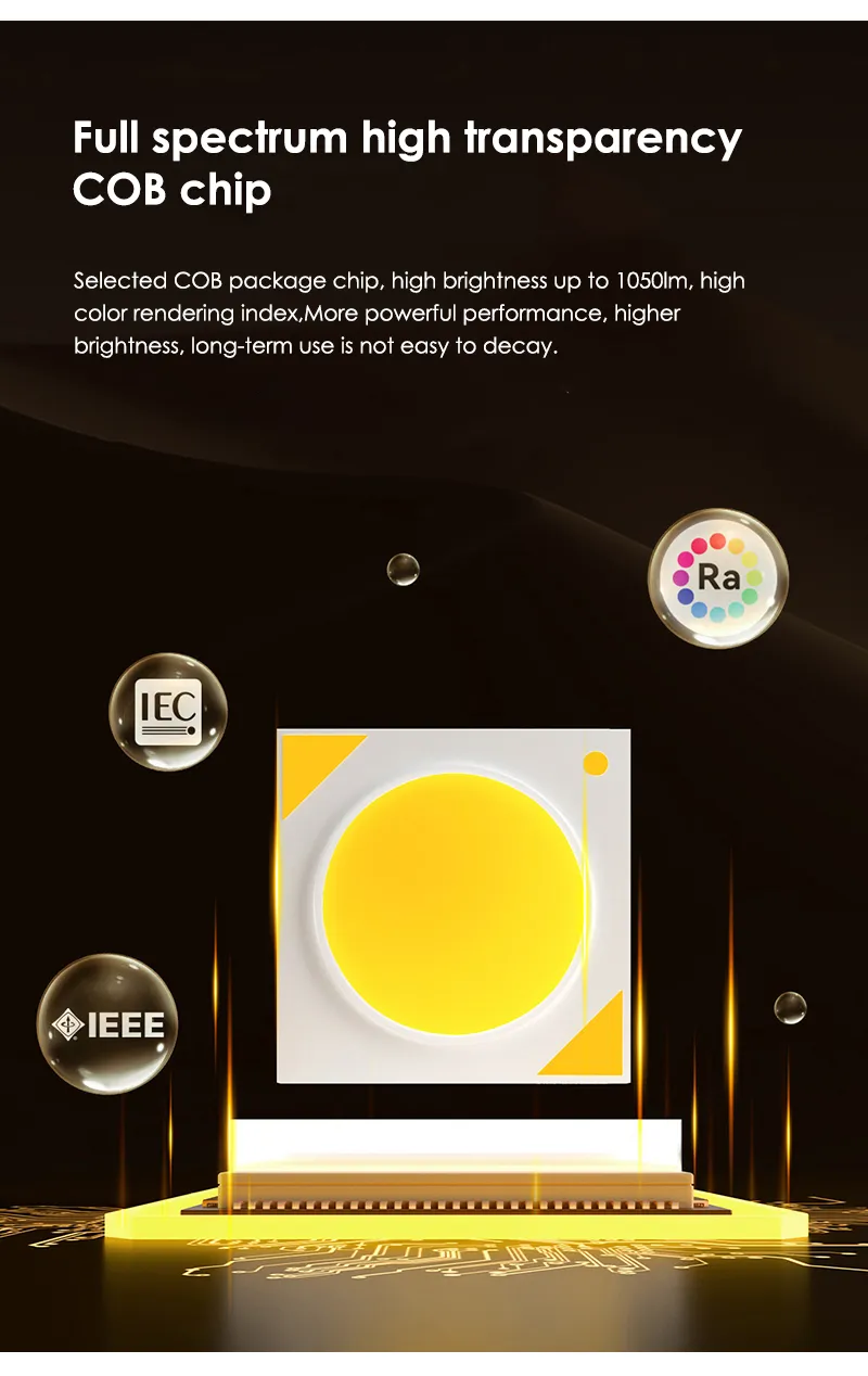 Square COB LED chip on a dark patterned surface