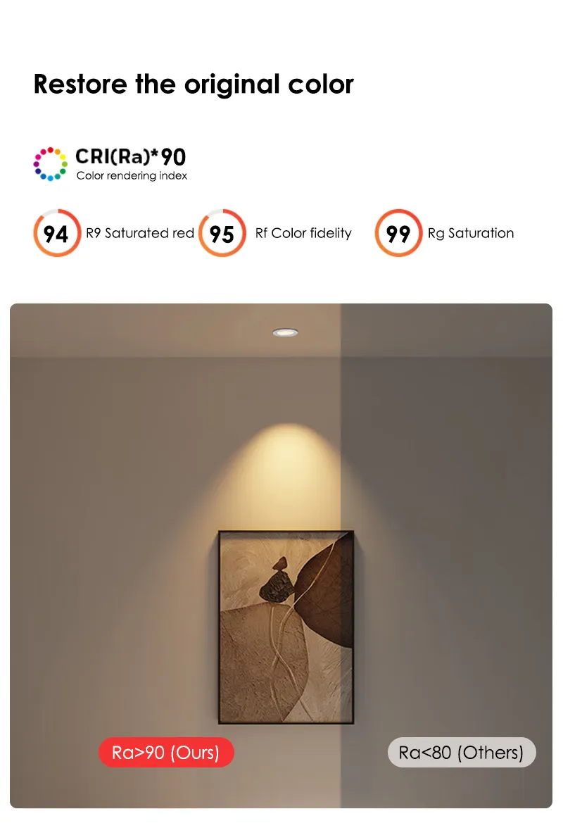 Warm ceiling light washing a wall above a framed picture
