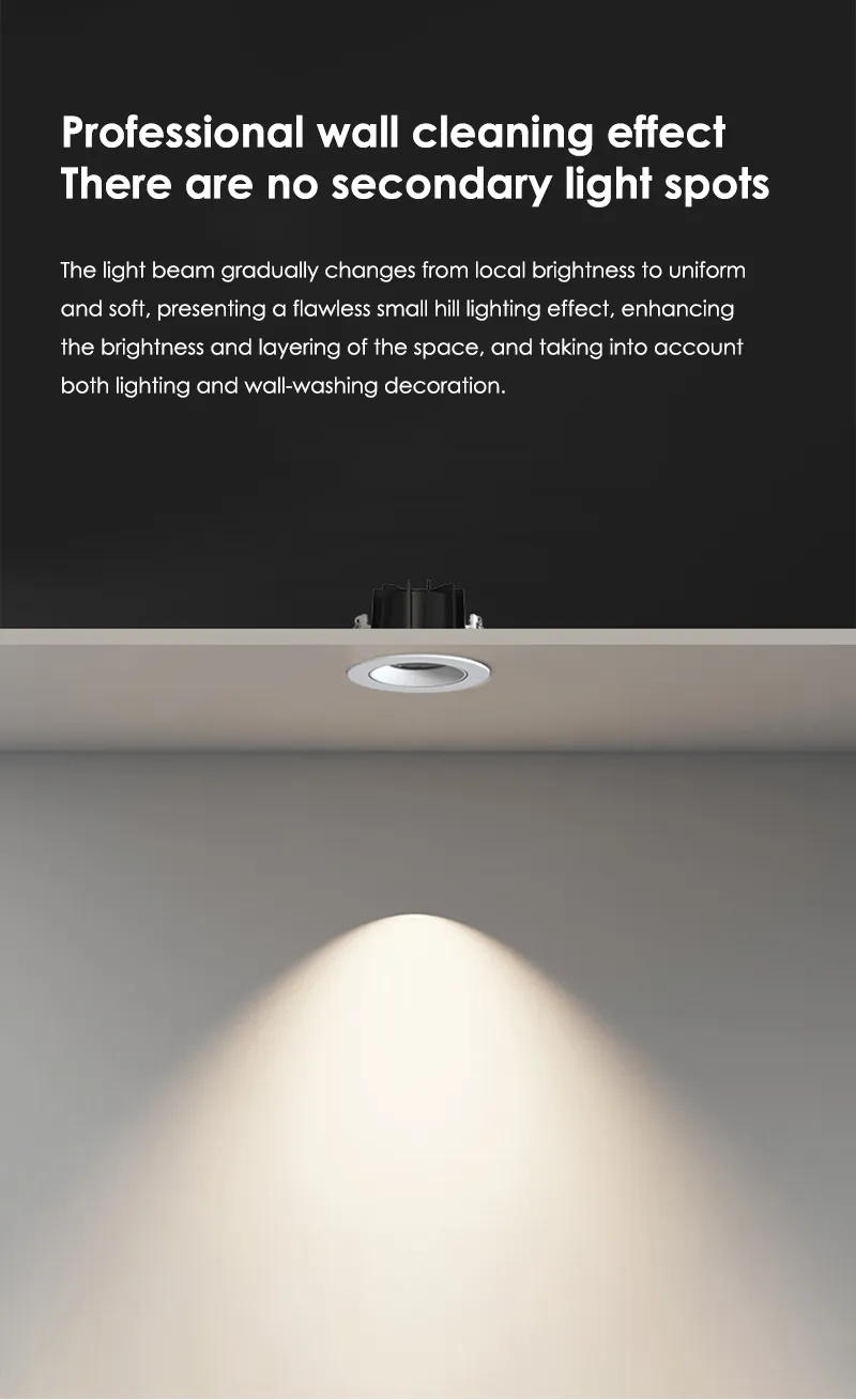 Ceiling spotlight washing a wall with an even gradient