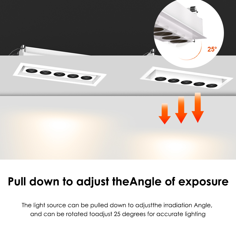 Rectangular Recessed Adjustable Twin Triple Heads 8W 16W Dimmable Ceiling COB LED Grille Spotlight