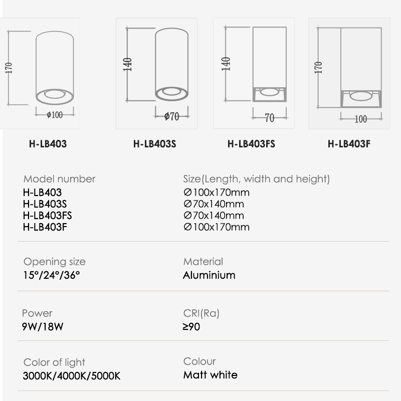 COB high quality aluminum downlight LED square round indoor surface mounted downlight spotlight