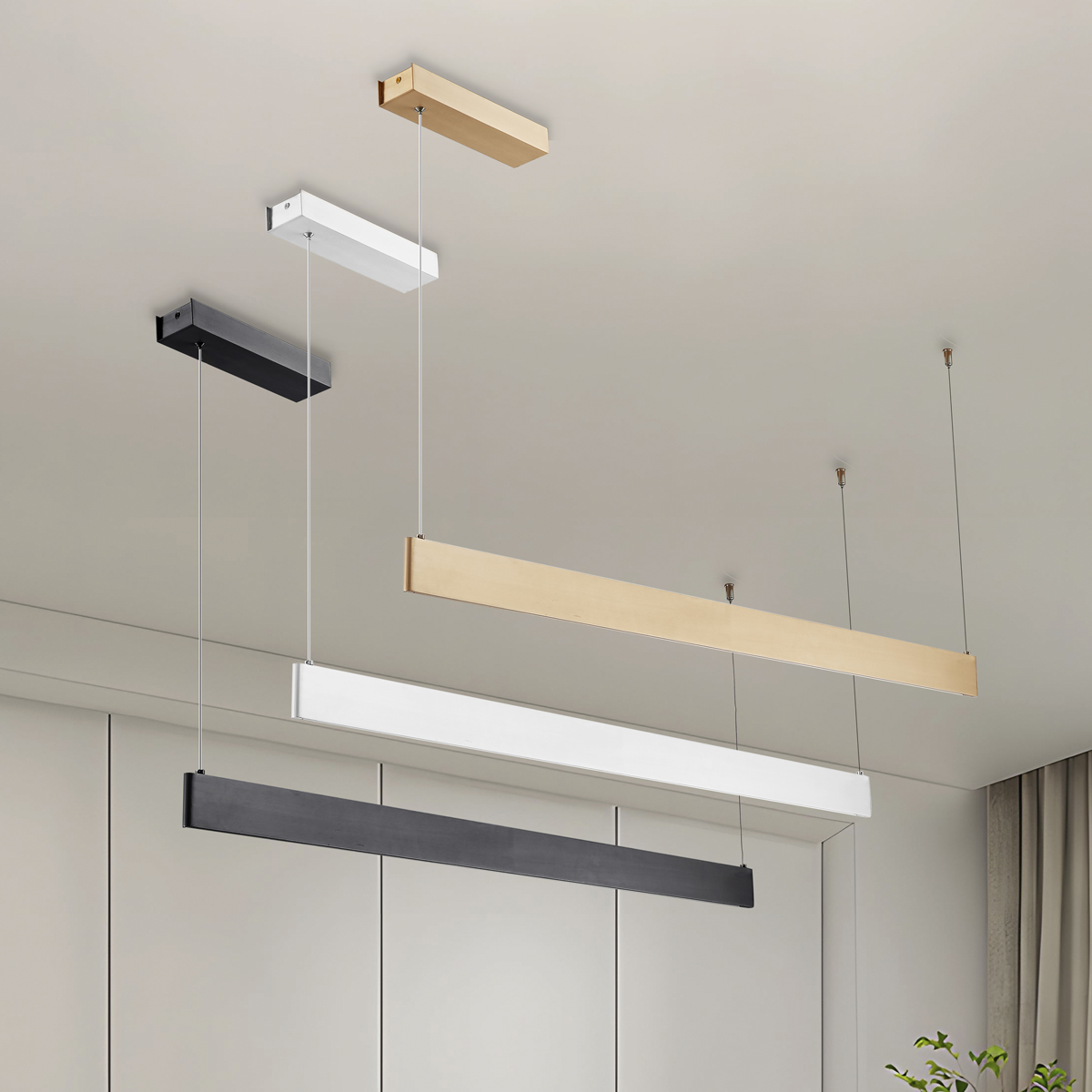 Up and Down LED Linear Pendant Light 36W CRI90 Aluminium Suspension Light 1200mm 3000K‑4000K Dimmable Modern Office Dining Room Hanging Lamp