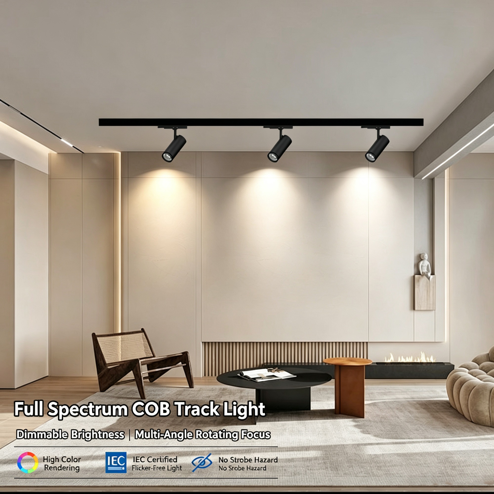 Tool-Free Install Adjustable Focus Track Spotlight 3CCT Switchable Anti-Glare Commercial Lighting for Retail Shop Home Decor LED Track Spotlight