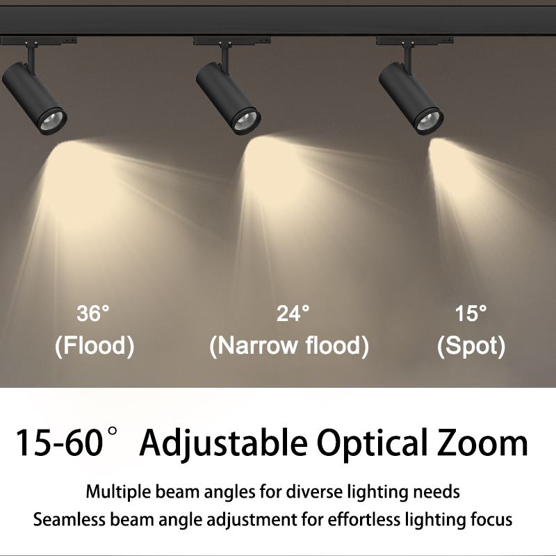 Tool-Free Install Adjustable Focus Track Spotlight 3CCT Switchable Anti-Glare Commercial Lighting for Retail Shop Home Decor LED Track Spotlight