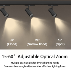 Tool-Free Install Adjustable Focus Track Spotlight 3CCT Switchable Anti-Glare Commercial Lighting for Retail Shop Home Decor LED Track Spotlight
