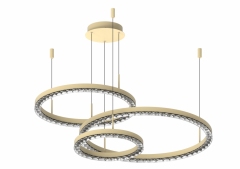 H-LF017-3 Modern 3-Ring LED Chandelier 135W | Brushed Gold & Black Ring Pendant Light