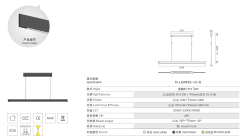 H-LE009S LED Linear Pendant Light Up & Down 1200mm Suspended Linear Lamp with Light Distribution Curve for Office Commercial Lighting