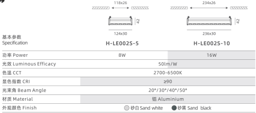 H-LE002S-10 16W Magnetic Track Grille Linear Light CRI≥90 2700-6500K Multi Beam Angle Aluminium Magnetic Rail Light For Commercial Villa Indoor Lighting