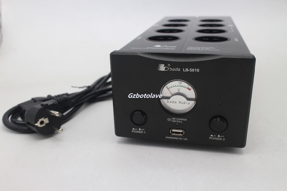 High power 3000W Bada 5610 EU plug Power Filter Audio filter Schuko Socket 2 channel Power Supply Filter with USB 5V 2A output