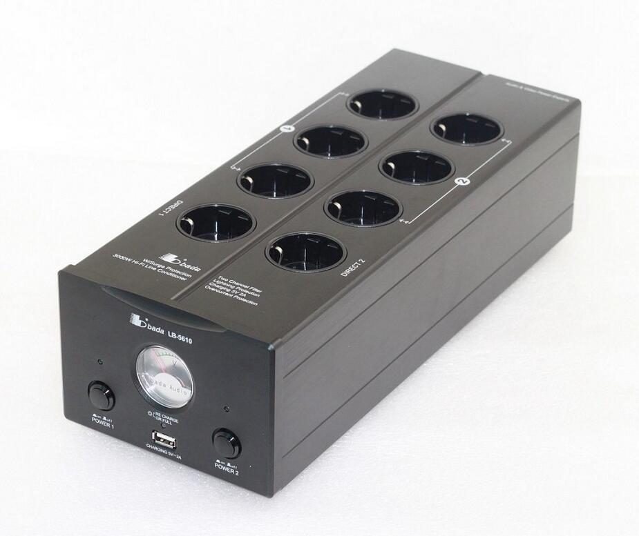 High power 3000W Bada 5610 EU plug Power Filter Audio filter Schuko Socket 2 channel Power Supply Filter with USB 5V 2A output
