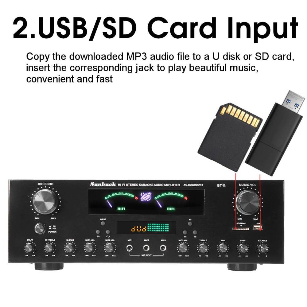 Big power 3000W Remote Control Bluetooth 7 Channel Audio Power Amplifier AV Amp Speaker Support FM USB SD Cards