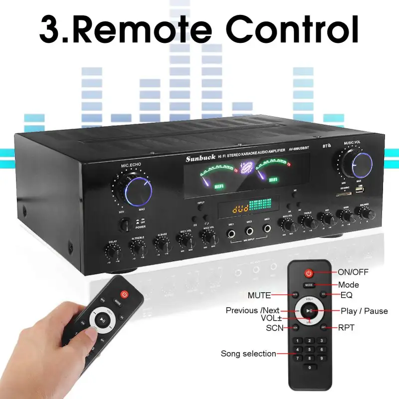 Big power 3000W Remote Control Bluetooth 7 Channel Audio Power Amplifier AV Amp Speaker Support FM USB SD Cards