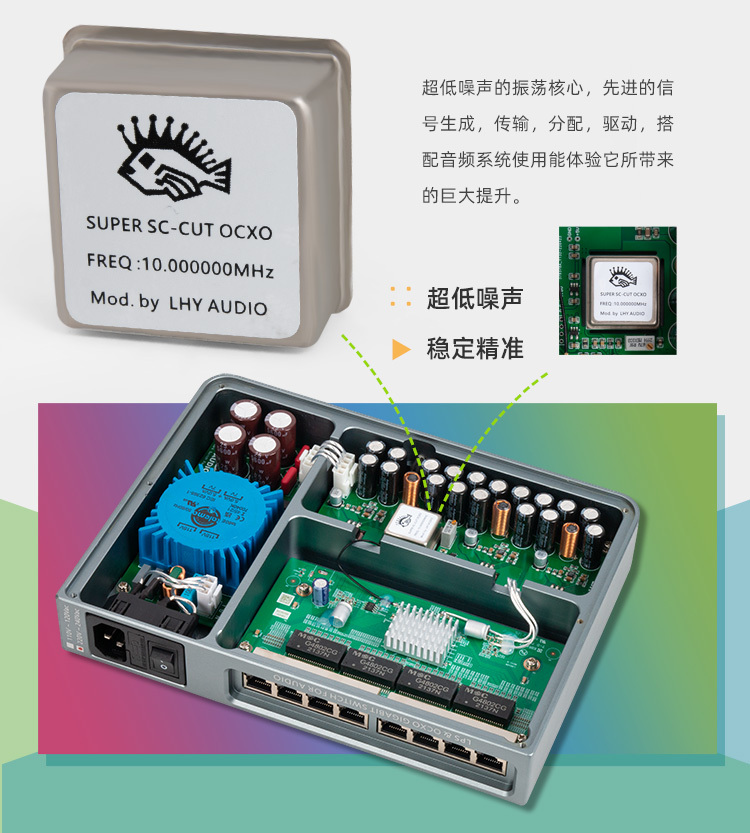 HIFI audio fever Ethernet switch full linear DC power supply sc cut ocxo constant temperature crystal oscillator magic change