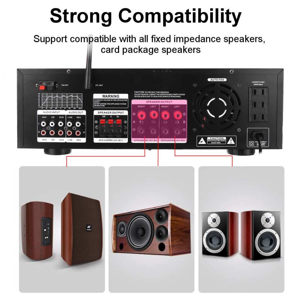 Big power 3000W Remote Control Bluetooth 7 Channel Audio Power Amplifier AV Amp Speaker Support FM USB SD Cards